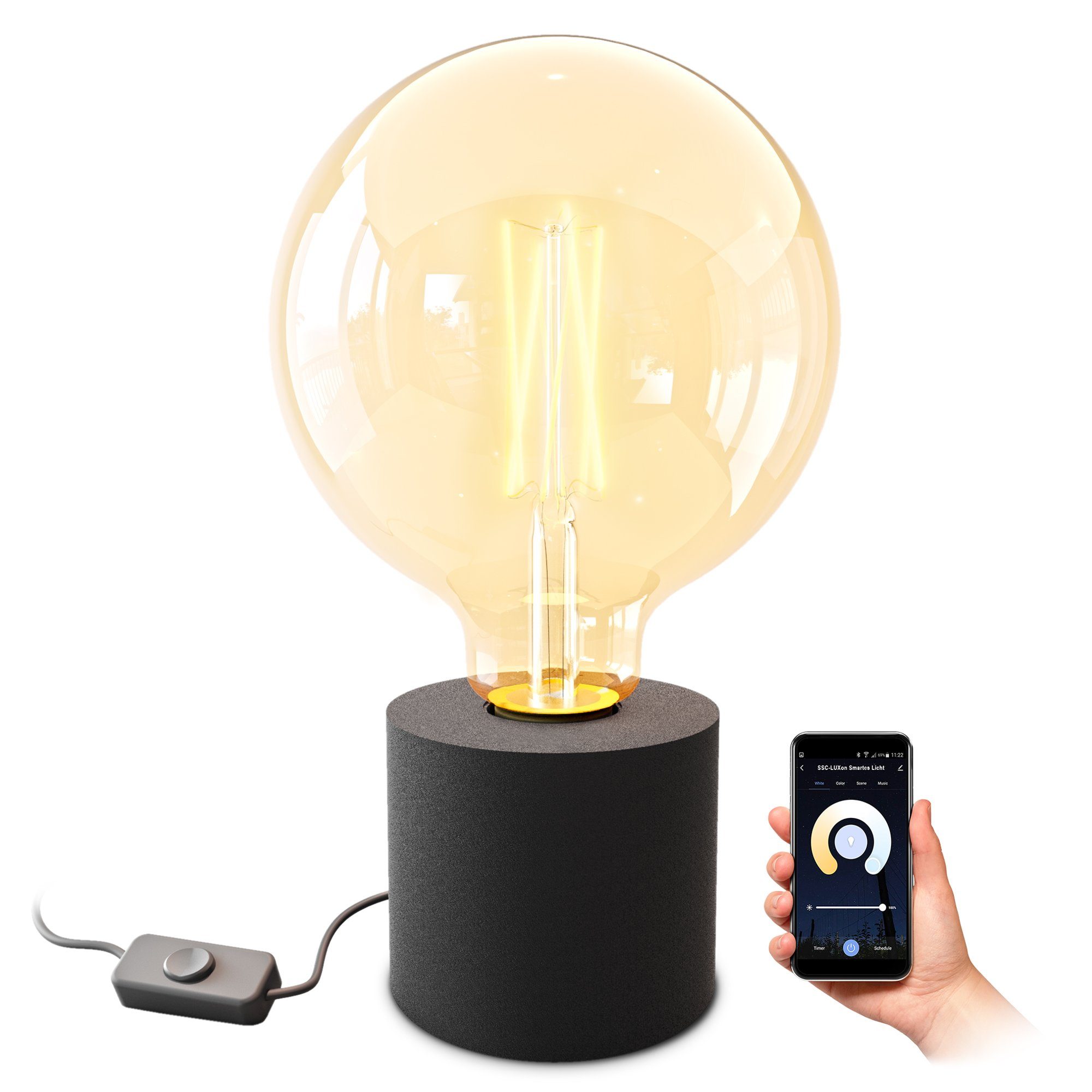 SSC-LUXon LED Spiegelleuchte NAMBI Wand- & Tischleuchte mit Kabel & Stecker schwarz mit E27, Warmweiß bis Tageslicht