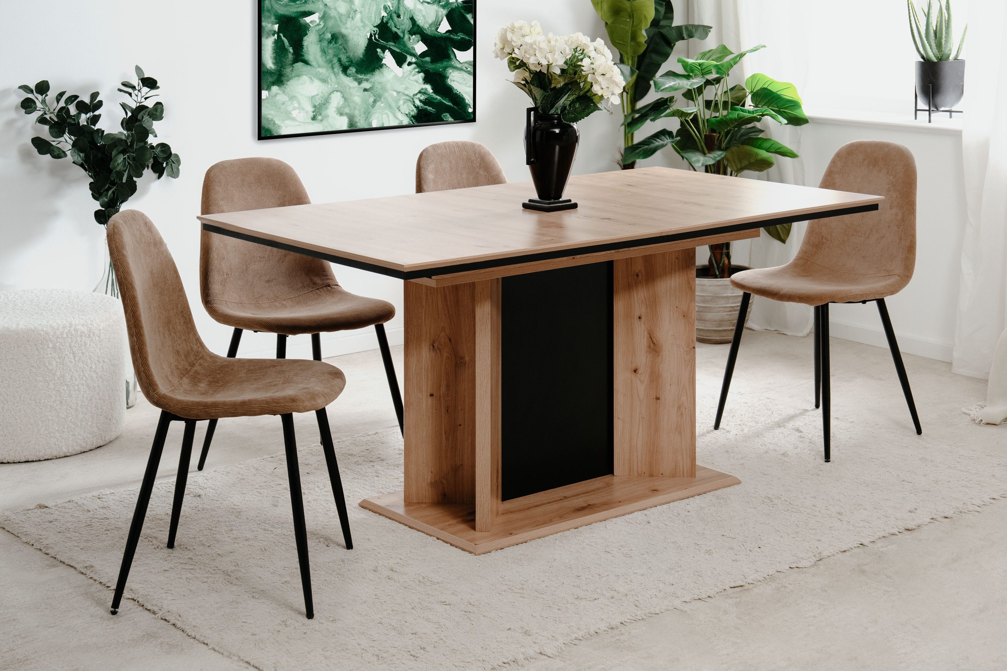 freiraum Esstisch Varona, in Dekor Artisan Oak / Schwarz - 160x76x90 cm (B/H/T) Ausziehfunktion
