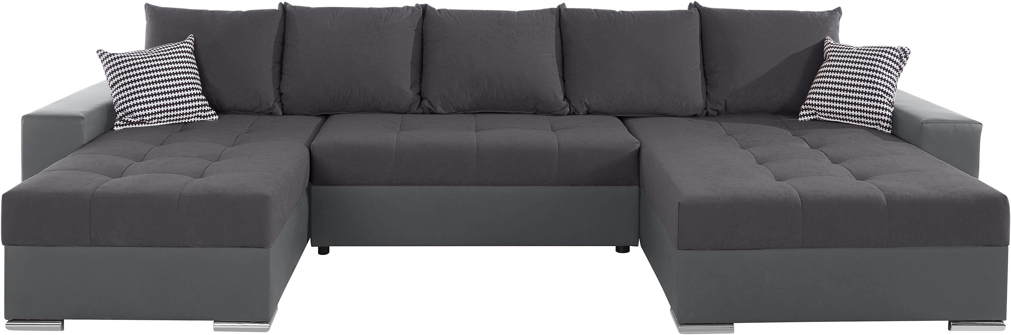 COLLECTION AB Wohnlandschaft Josy XXL U-Form, B: 333 cm, mit 2 Recamieren 77 & 97 cm, mit Bettfunktion, Bettkasten & 2 Zierkissen, Federkern