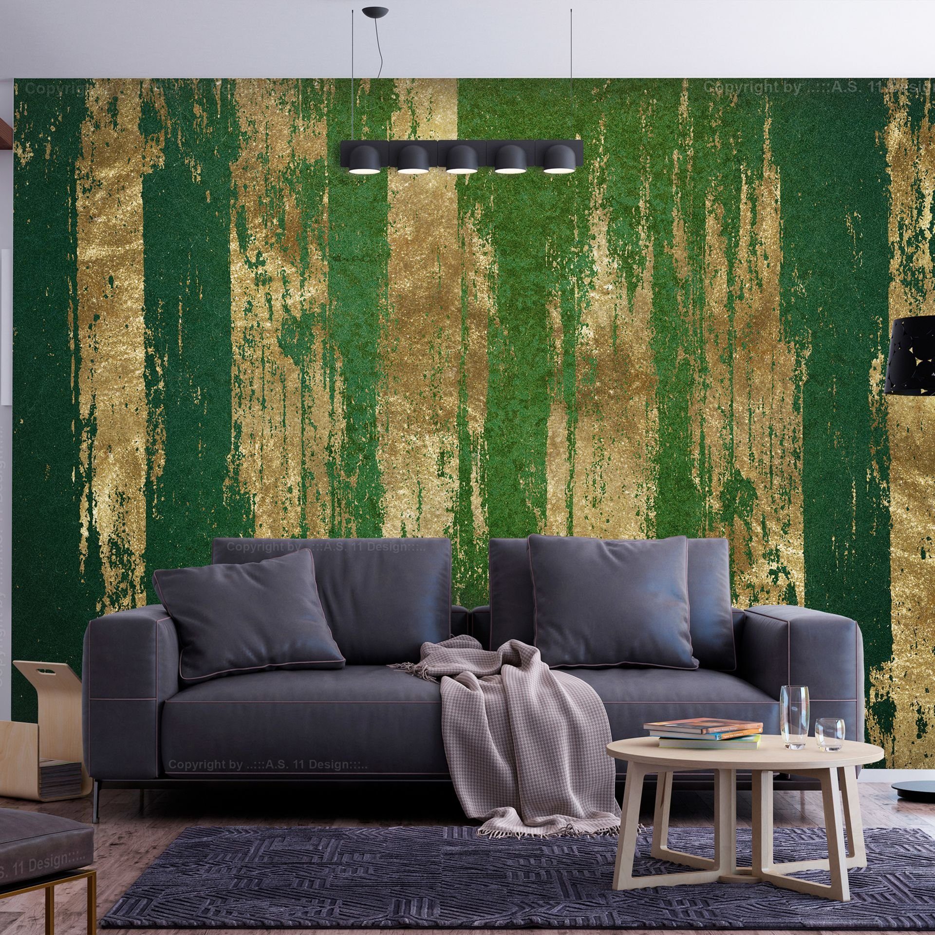 KUNSTLOFT Vliestapete Golden-Green Expression 1x0.7 m, halb-matt, lichtbeständige Design Tapete