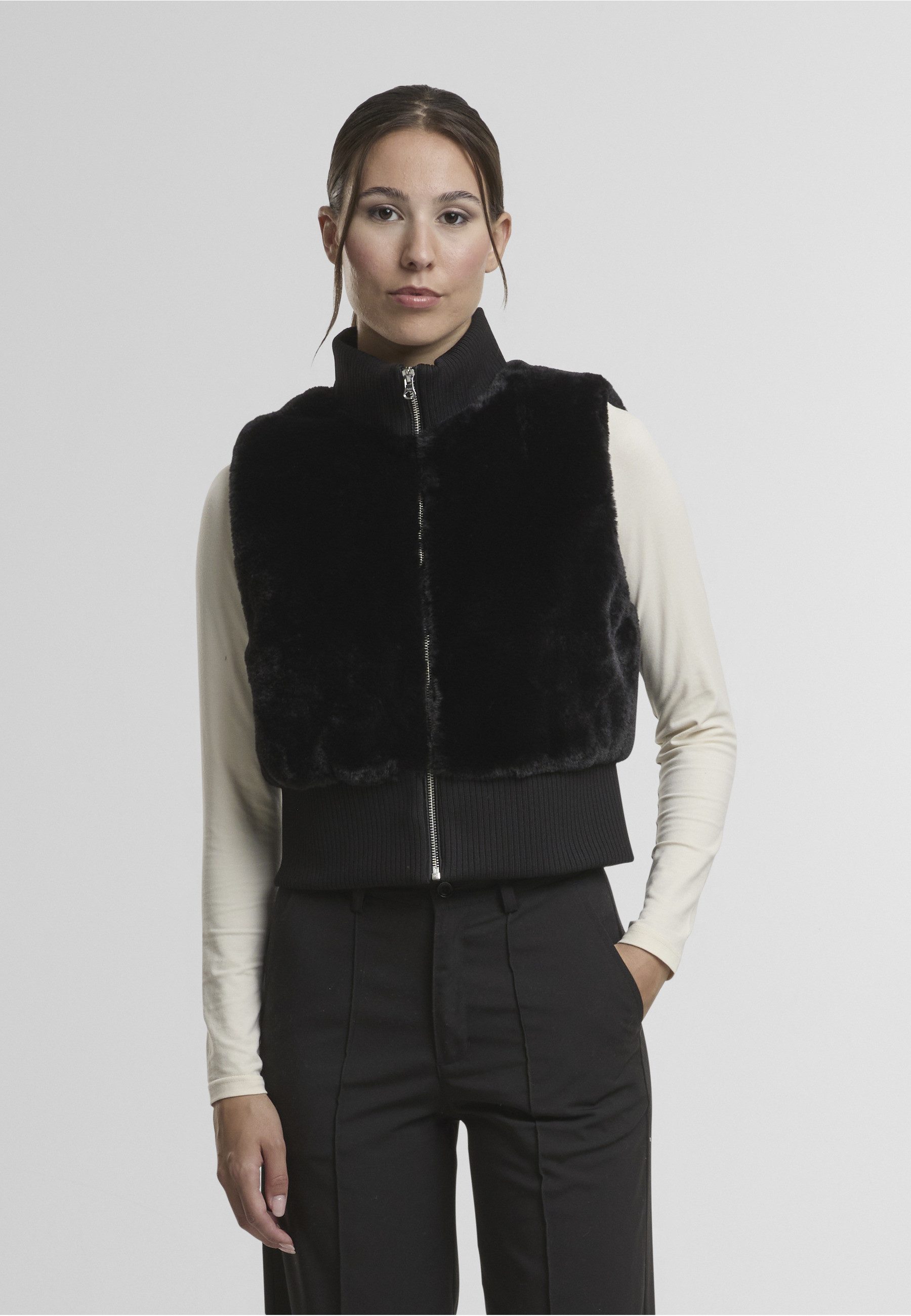 URBAN CLASSICS Steppweste Urban Classics Ladies Cropped Faux Fur Vest