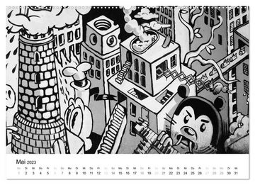CALVENDO Wandkalender Schwarz Weiße Graffiti Impressionen aus Bielefeld (Premium, hochwertiger DIN A2 Wandkalender 2023, Kunstdruck in Hochglanz)