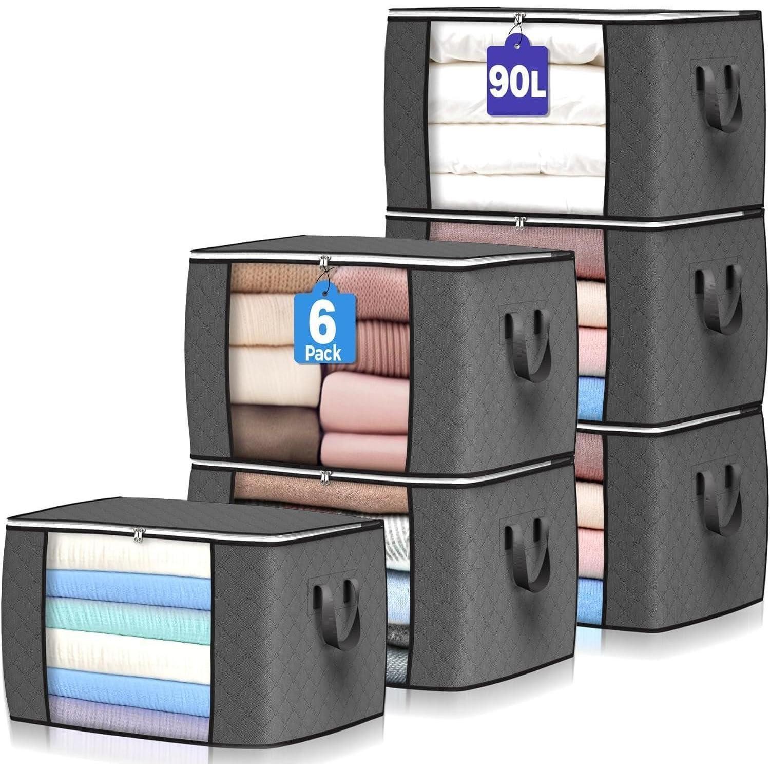 LuxusKollektion Unterbettkommode Aufbewahrungsbox mit Deckel 6er Set 90L - Grau Groß Multifunktional