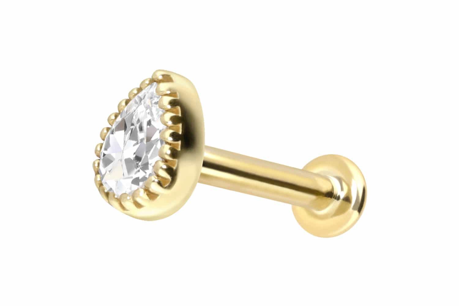 PIERCINGLINE Piercing-Set 14 Karat Gold Labret mit Innengewinde MOISSANIT-TROPFEN (Labrets, 1-tlg)