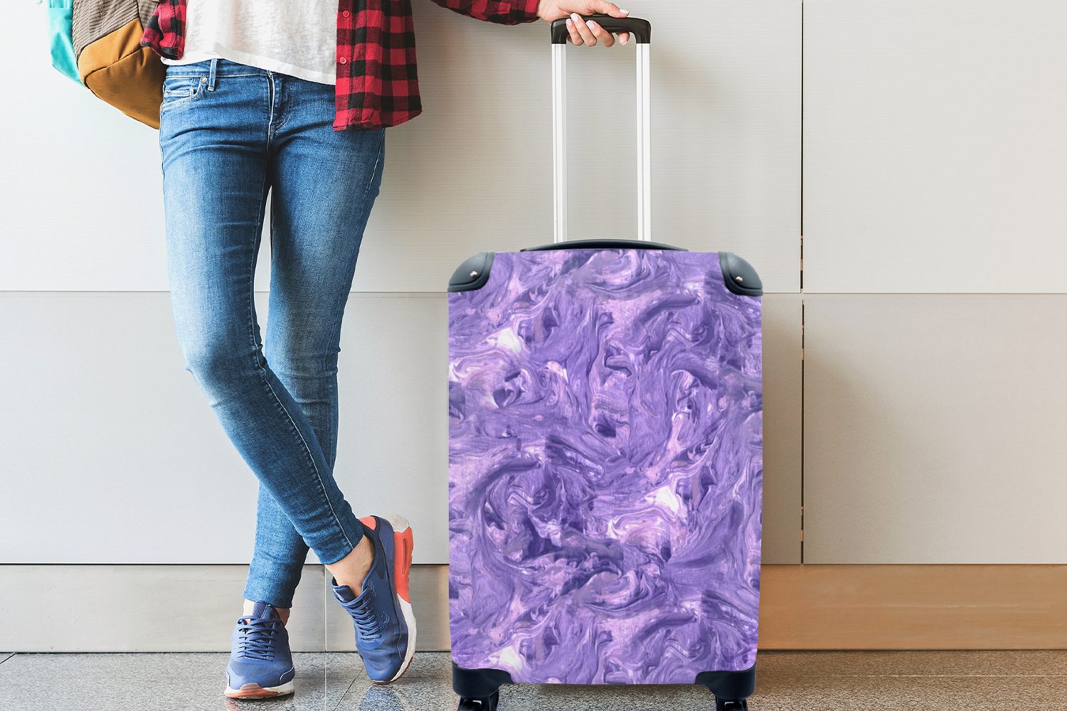 mit Handgepäck 4 Ferien, Muster, MuchoWow - Rollen, - Reisetasche Handgepäckkoffer für Reisekoffer Marmor Violett rollen, Trolley,