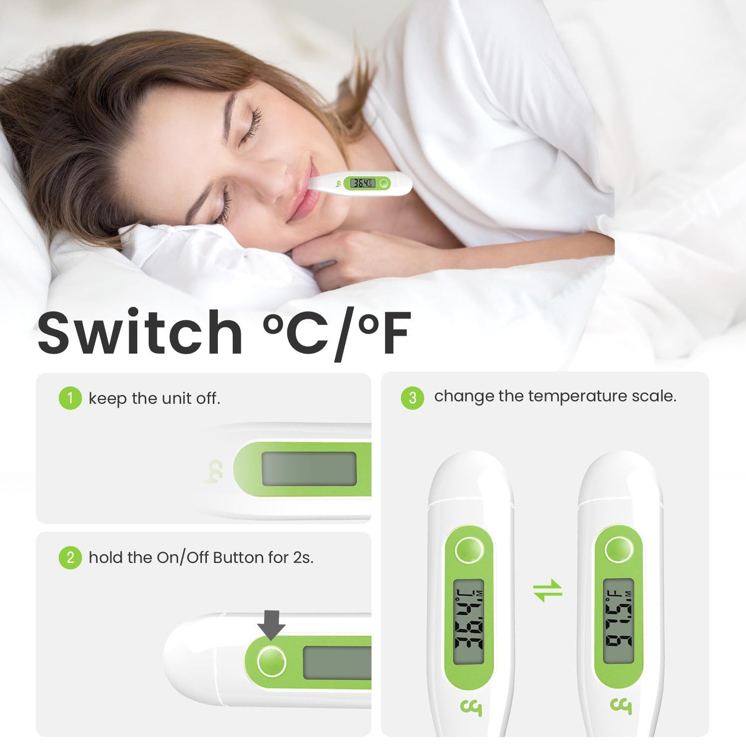 UE Stock Fieberthermometer 2 St. Digitales Kinder Erwachsene Fieberthermometer Achselthermometer, genaue Messung mit hoher Präzision