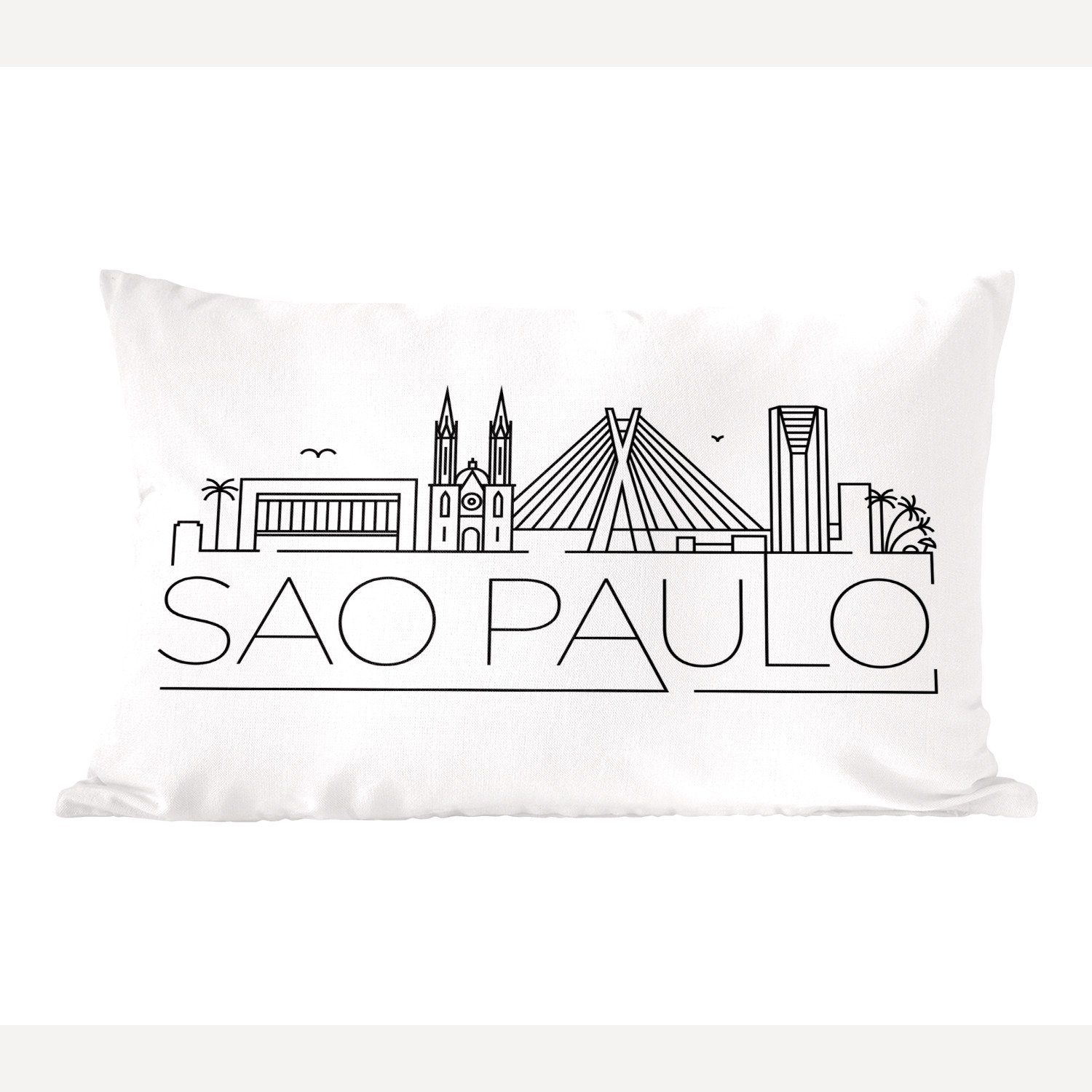 MuchoWow Dekokissen Stadtbild "Sao Paulo" mit weißem Hintergrund, Wohzimmer Dekoration, Zierkissen, Dekokissen mit Füllung, Schlafzimmer
