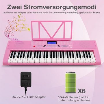 KOMFOTTEU Spielzeug-Musikinstrument 61 Tasten, mit Mikrofon, E-Piano mit 3 Lehrmodi & Notenständer