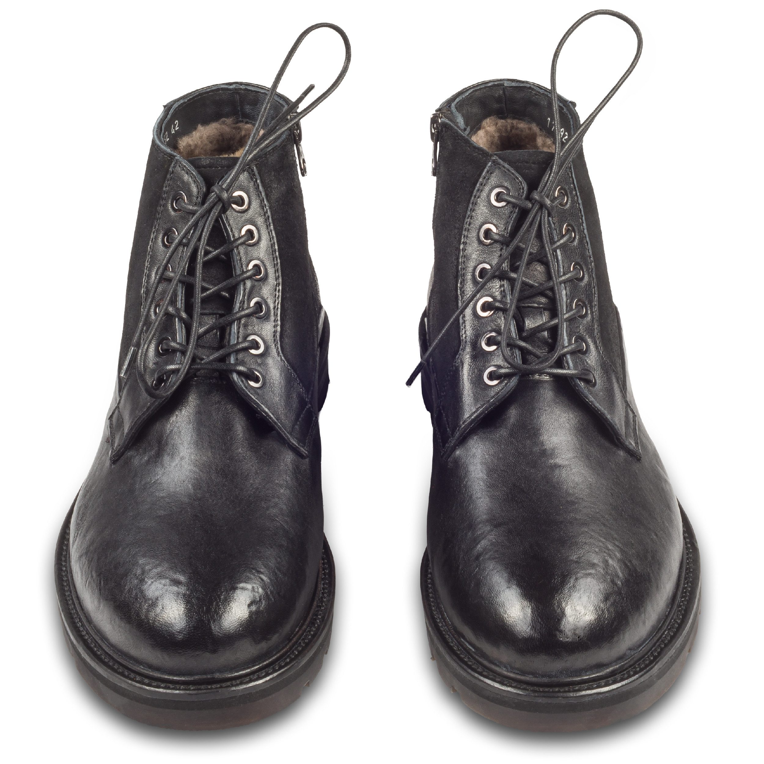 Lorenzi Lorenzi Herren Stiefel schwarz Glatt/Wildleder, Lammfell Reißverschluß Stiefel Handgefertigt in Italien