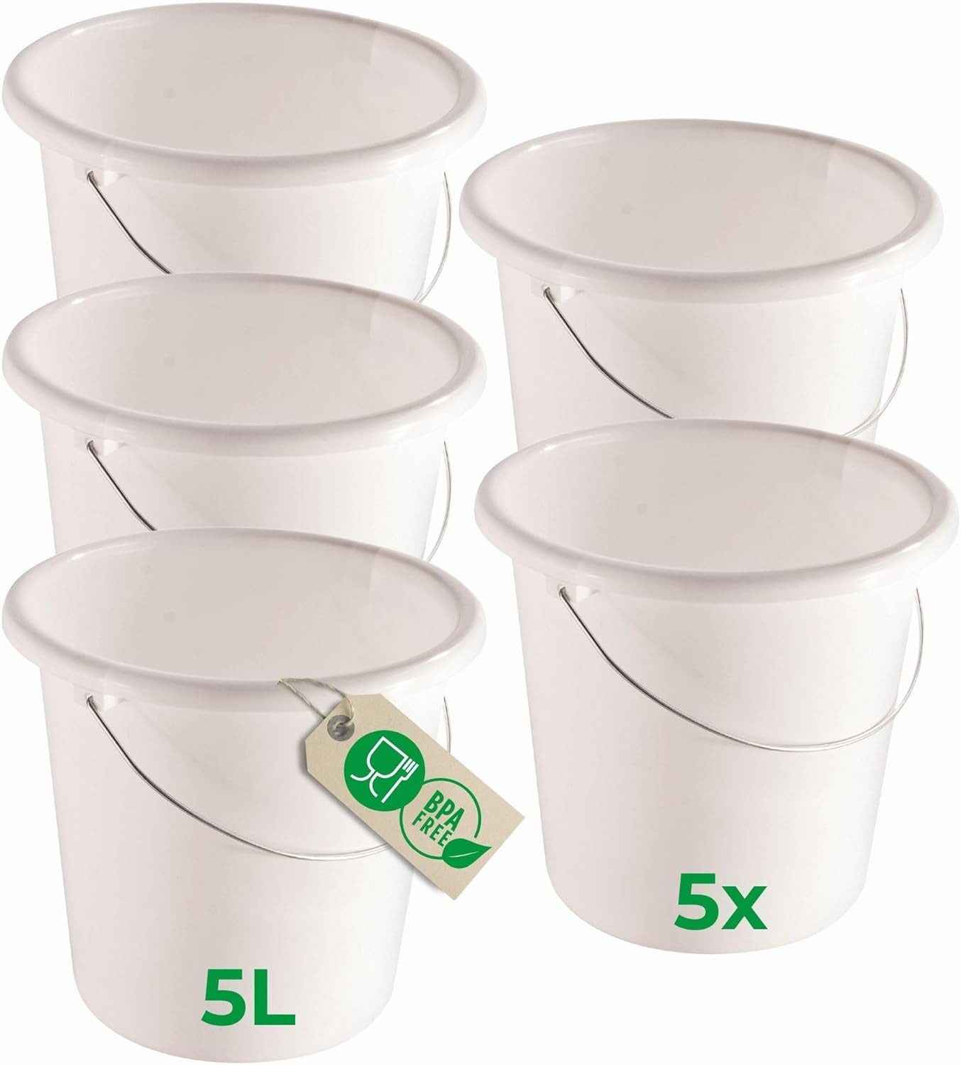 Novaliv Putzeimer 30938-5x, (5-tlg), Novaliv 5 Stück Eimer 5L Weiß mit Maßeinteilung - Putzeimer 5 Liter ?