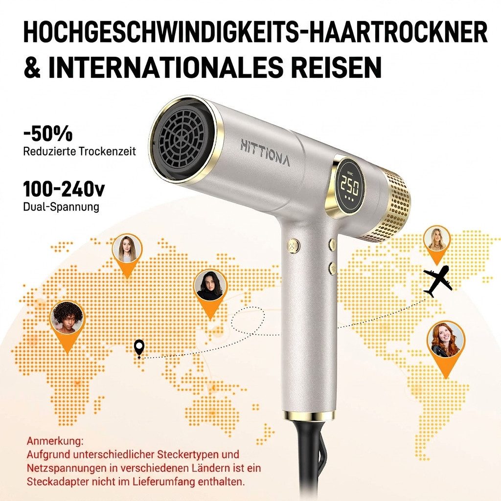 Rolipo Ionic-Haartrockner 200 Mio. Ionen-Haartrockner 2000W, 110.000 U/min, Multihaarstyler, 2000 W, Hairstyler, Reisespannung 100-240V, Überhitzungsschutz – Bild 4 von 5