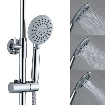 HOMELODY Duschsystem Chrom Duscharmatur mit 3-Strahlen Handbrause Regendusche Duschset, 3 Strahlart(en), inkl. Regenbrause Haken Duschstange 900-1300mm groß