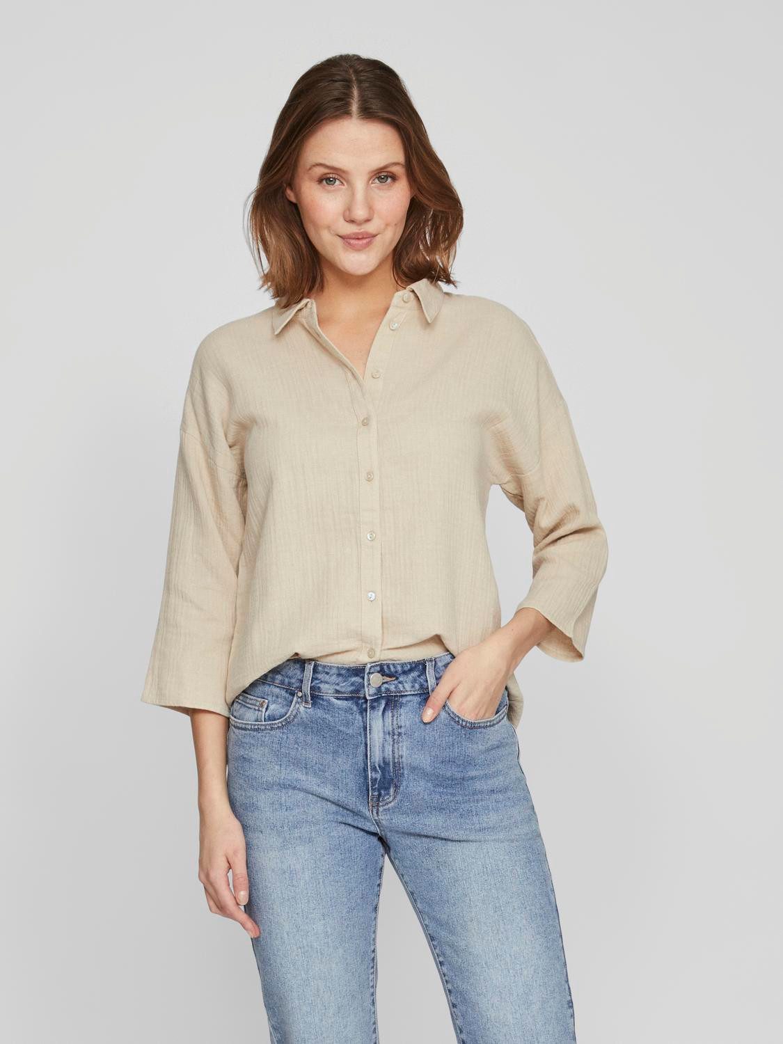 Blusenshirt Lockere Crepe Design mit weiten Ärmeln
