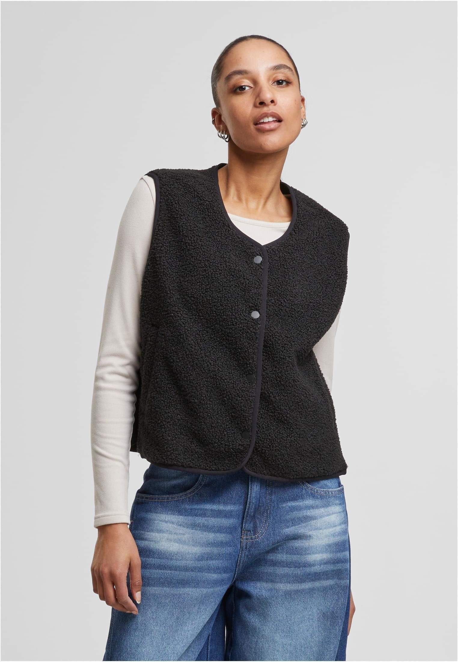 URBAN CLASSICS Sweatweste Damen Buttoned Teddy Weste