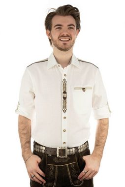 OS-Trachten Trachtenhemd Hupayo Langarmhemd mit Paspeltasche, Edelweiß-Stickerei auf der Knopfleiste