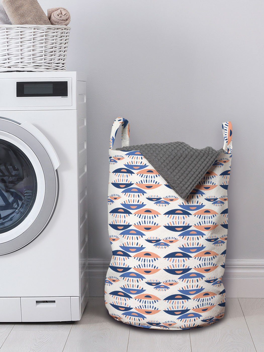 Ethnic-Muster-Elemente Wäschekorb Wäschesäckchen Kordelzugverschluss Abstrakt Waschsalons, mit Abakuhaus Griffen für