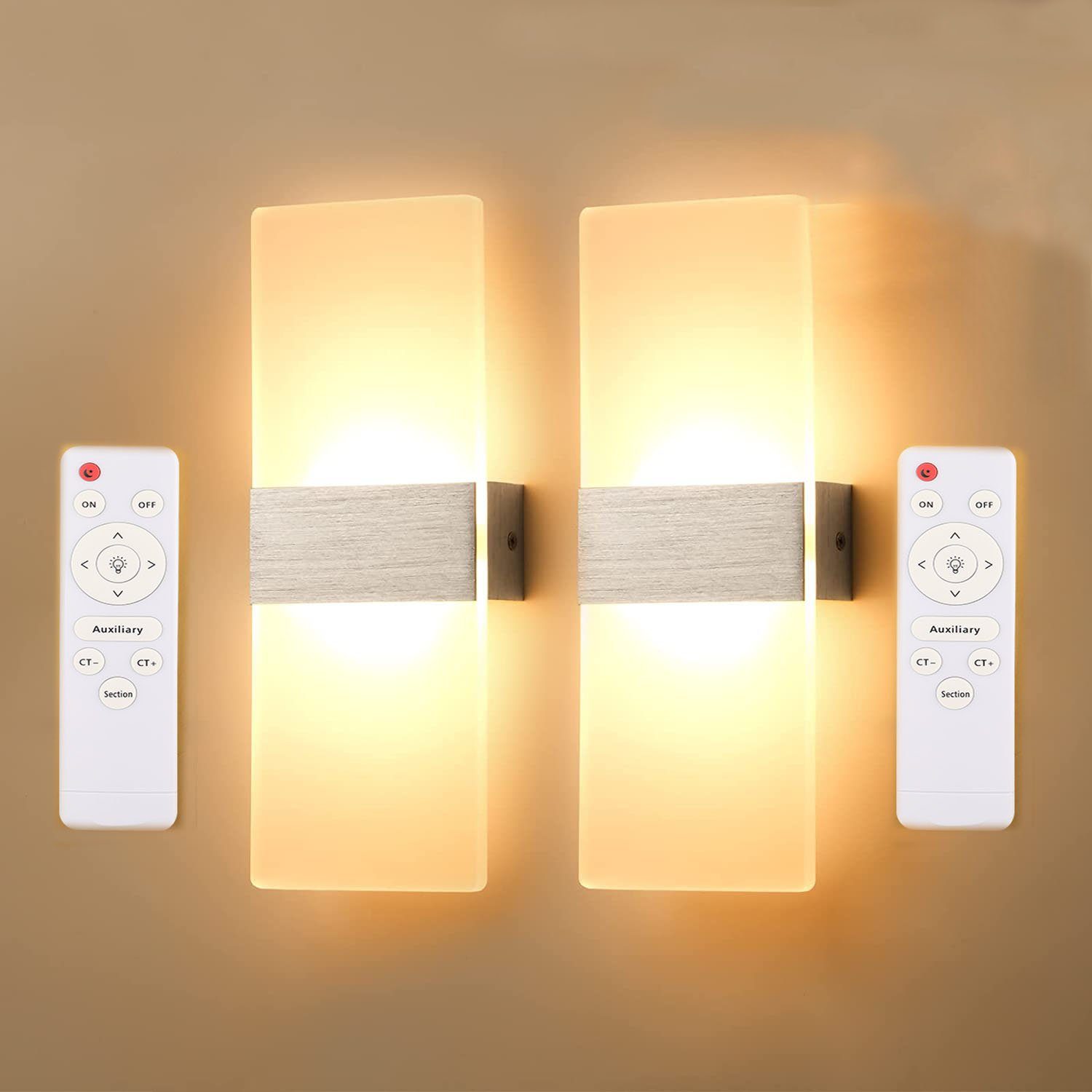 oyajia LED Wandleuchte 12W Wandlampe Acryl Wandbeleuchtung Modern, Dimmbar 3000-6000K, LED fest integriert, Kalt Weiß/Warm Weiß/Neutral Licht, Modern LED Wandlampe Acryl Wandbeleuchtung 2 Stück 12W