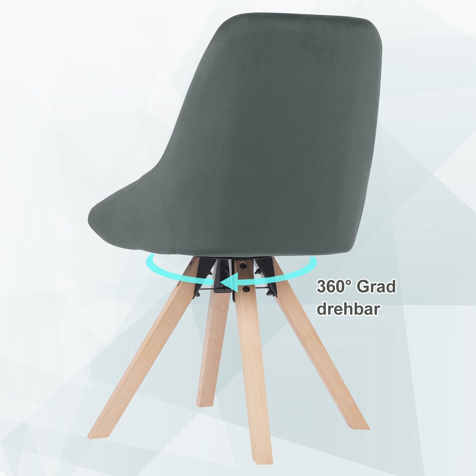Woltu Esszimmerstuhl (6 Stuhl aus Samt, Design Dunkelgrau St), Buchenholz Beine