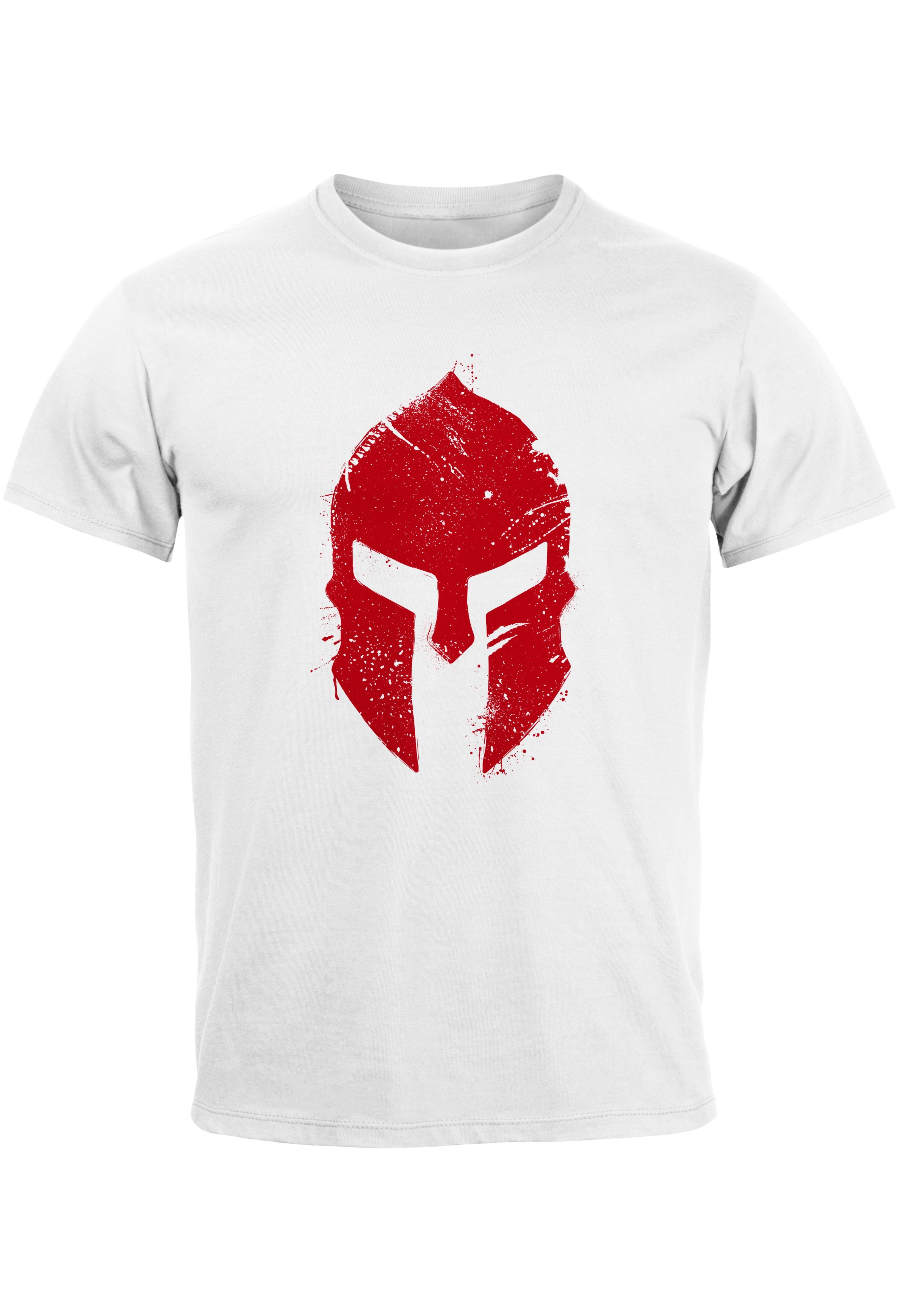 Krieger Sp Neverless Print-Shirt Gladiator Warrior Herren T-Shirt Print Sparta-Helm Aufdruck Print mit weiß