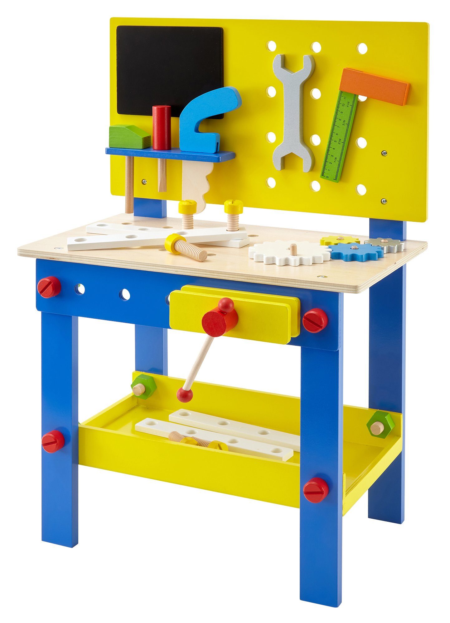 wuuhoo Spiel-Werkzeugstation Kinder-Werkbank aus Holz mit viel Zubehör,  Spiel Werkbank mit Werkzeug und Schraubstock für kleine Handwerker