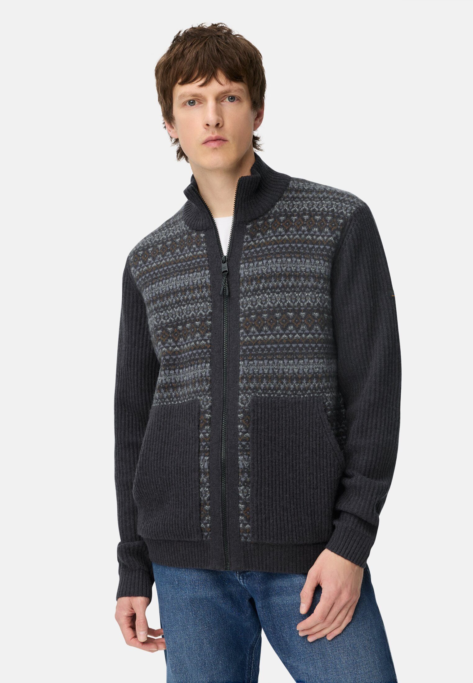 camel active Cardigan mit Stehkragen Langarm Stehkragen Markenlabel günstig online kaufen