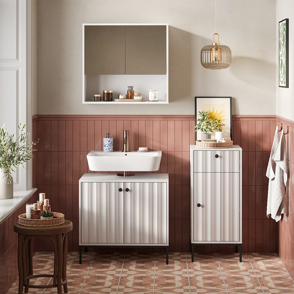 Vicco Badmöbel-Set Eliza, Weiß Riffel, 3 Teile, (3-St., 3er Set)