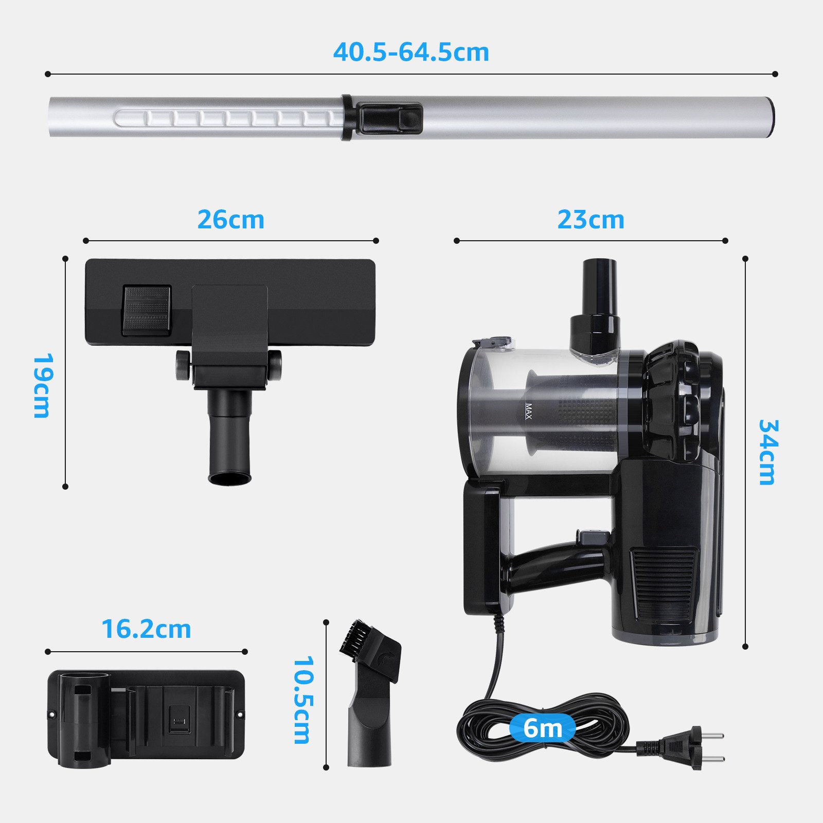 Aigostar Hand-und Stielstaubsauger Staubsauger mit Kabel 4 in 1, 15KPA, 1L/1,2L Leicht& Ideal für Zuhause, 600,00 W, beutellos, HEPA-Filter-System, Leicht und bequem