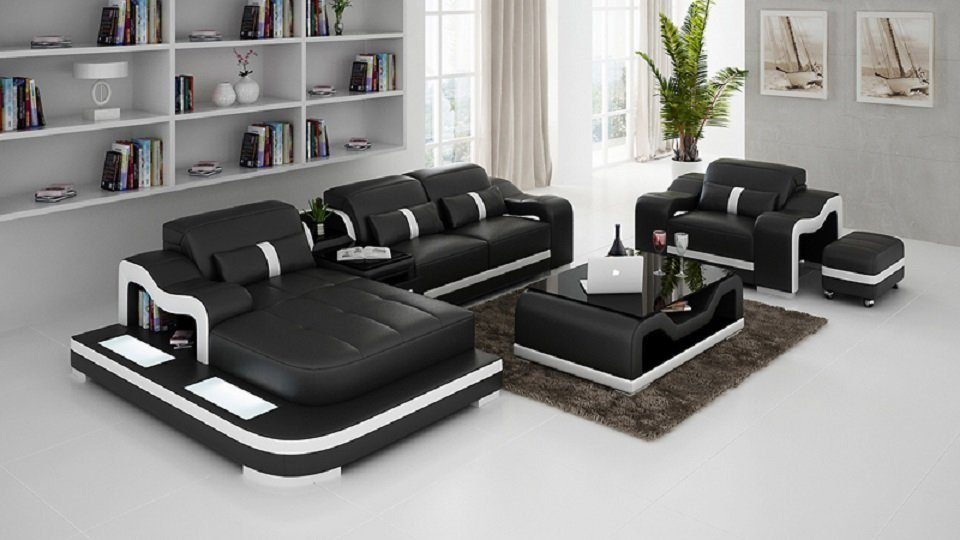 Schwarz/Weiß Neu, JVmoebel Luxus Europe Sessel Sofa Design L-Form Made Modernes in Schwarz + Sofa