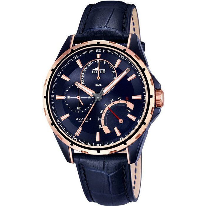 Lotus Multifunktionsuhr Lotus Herren Uhr Analog Fashion L18210/1 (Armbanduhr) Herren Armbanduhr rund groß (ca. 43mm) Lederarmband blau