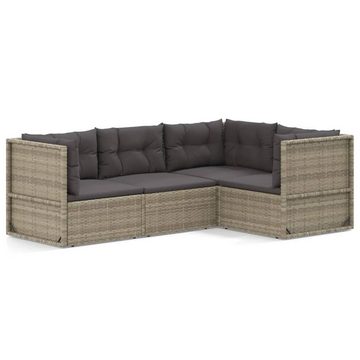 vidaXL Gartenlounge-Set 4-tlg. Garten-Lounge-Set mit Kissen Grau Poly Rattan, (1-tlg)