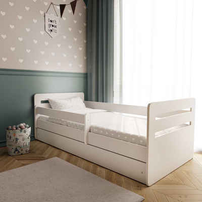 Bjird Kinderbett »Tomi 140x80 160x80 180x80« (Mit 8 cm Matratze), mit Rausfallschutz Schubalde und Lattenrost für Mädchen und Junge