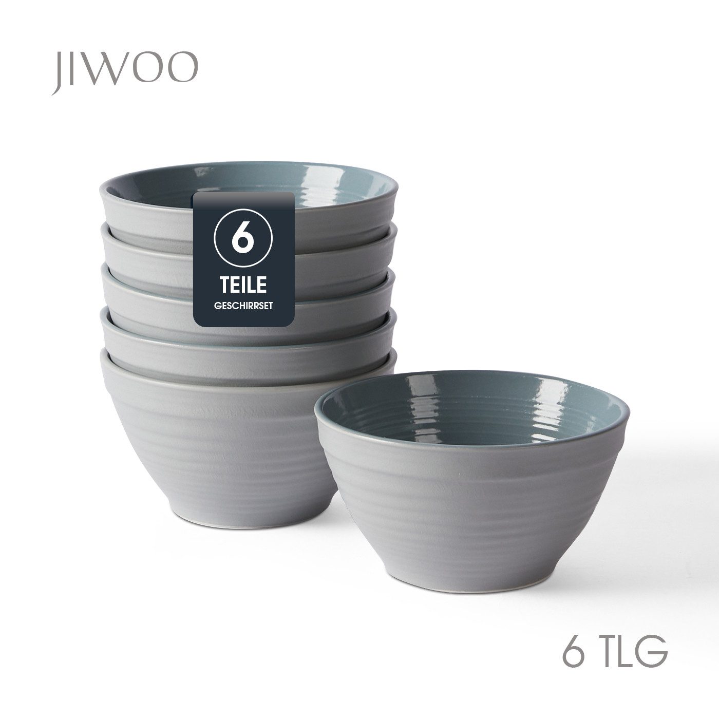 JIWOO Müslischale 6er Ø11,8cm, Frühstückschalen Eisschale Dessertschalen Schale, Keramik, (Schaleset, 6-tlg), Porzellan Hochwertiges Schalen Grau Mikrowellenofen Spülmaschine