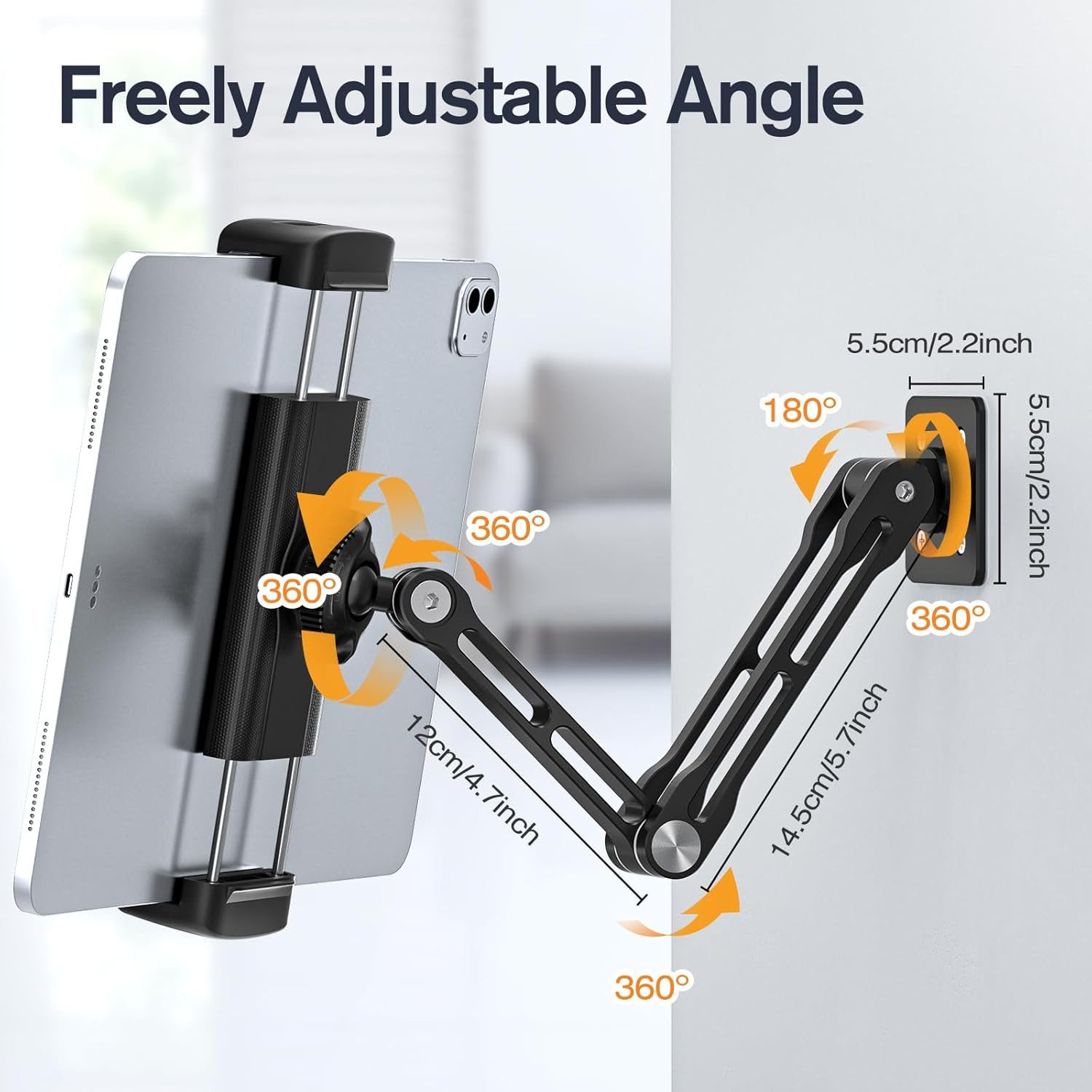 MC Star Tablet-Halterung Tablet Wandhalterung aus Aluminium, 3-Fach 360° Schwenkbar, (Höhenverstellbar & Faltbar Tablet Halterung Wand, Kompatibel mit iPhone, i – Bild 4 von 5