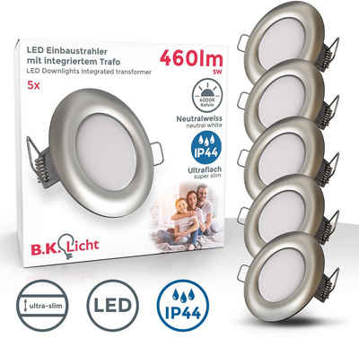 B.K.Licht LED Einbauleuchte, LED fest integriert, Neutralweiß, Einbaustrahler, ultra-flach, 5x 5W 460lm 4000K, matt-nickel, IP44