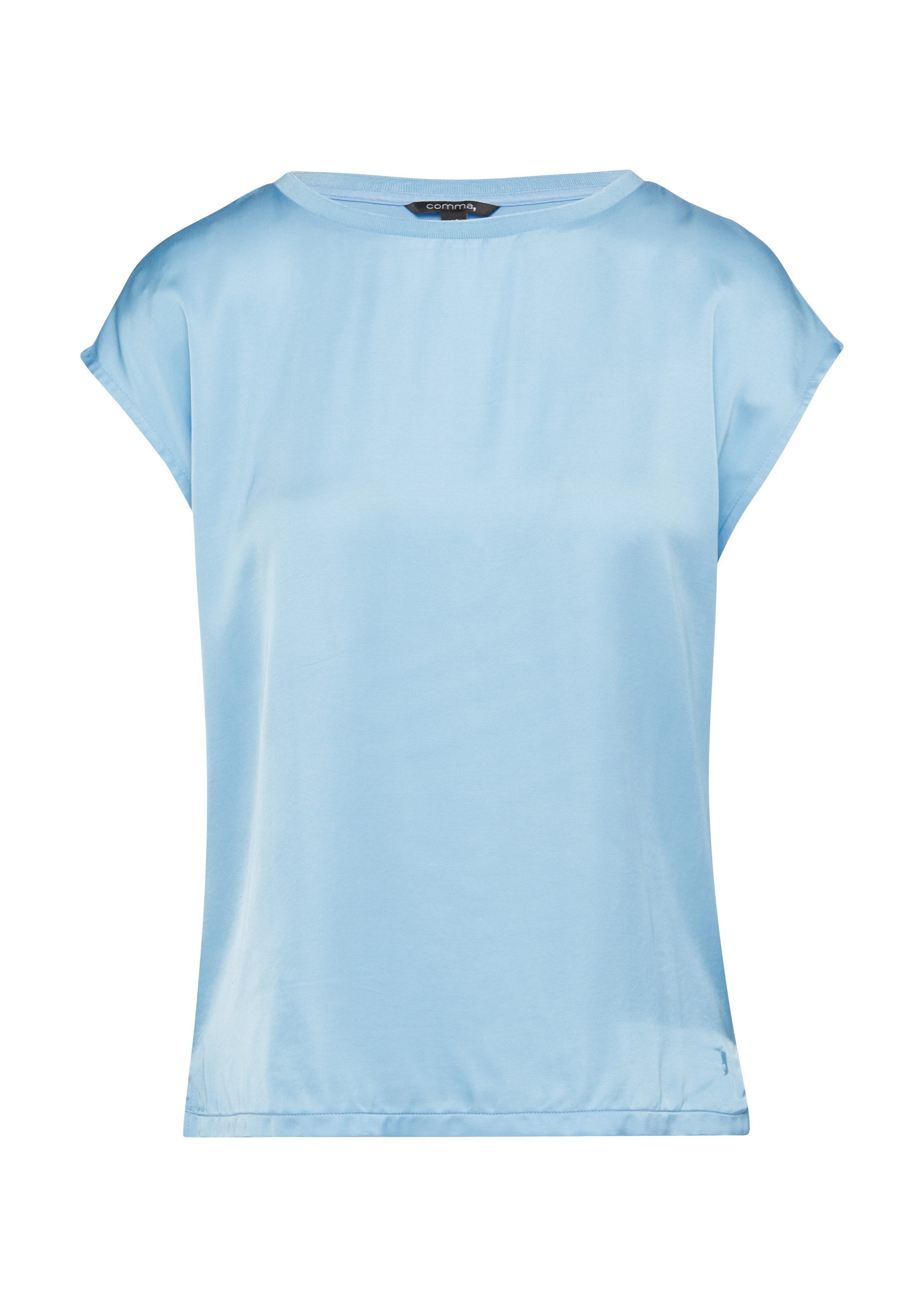 comma Kurzarmshirt T-Shirt Blusenshirt mit Satin-Front