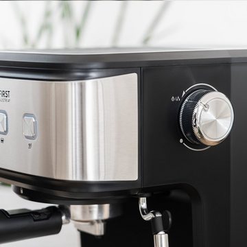 TZS FIRST AUSTRIA Siebträgermaschine Espresso Siebträgermaschine, elektrisch, mit Milchschäumer, Edelstahl, tauglich für Pads, 1,5 L Wassertank, inkl. 2in1 Messlöffel und Tamper
