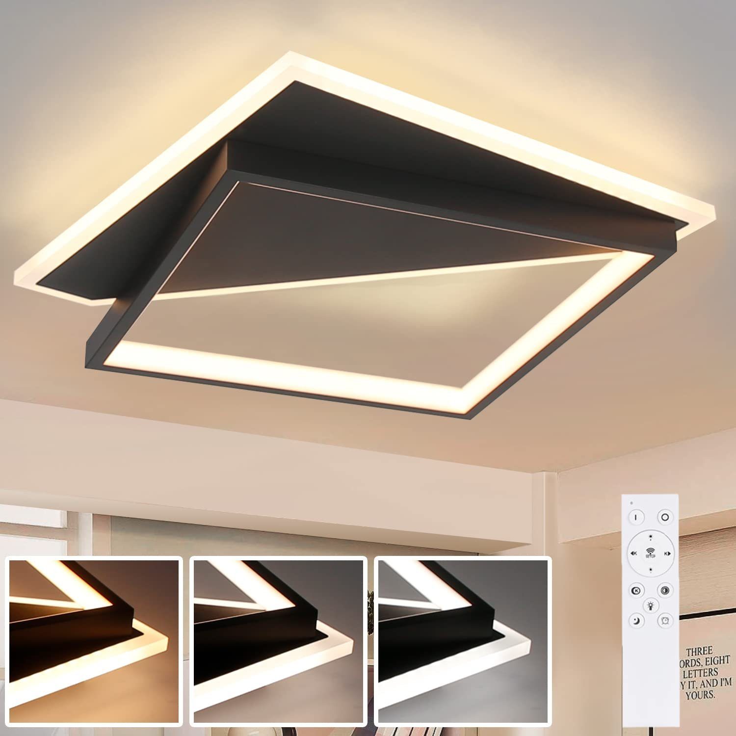 Küche fest LED Büro Wohnzimmer für Esszimmer LED schwarz, Deckenleuchte Modern ZMH 35*35cm Tageslichtweiß, integriert, Dimmbar Flur,