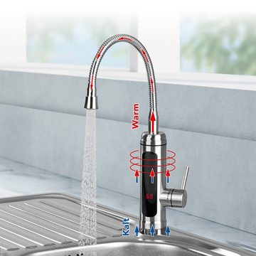 MAXXMEE Durchlauferhitzer Küchenarmatur 2er Set, Warm- & Kaltwasserarmatur 360° schwenkbar