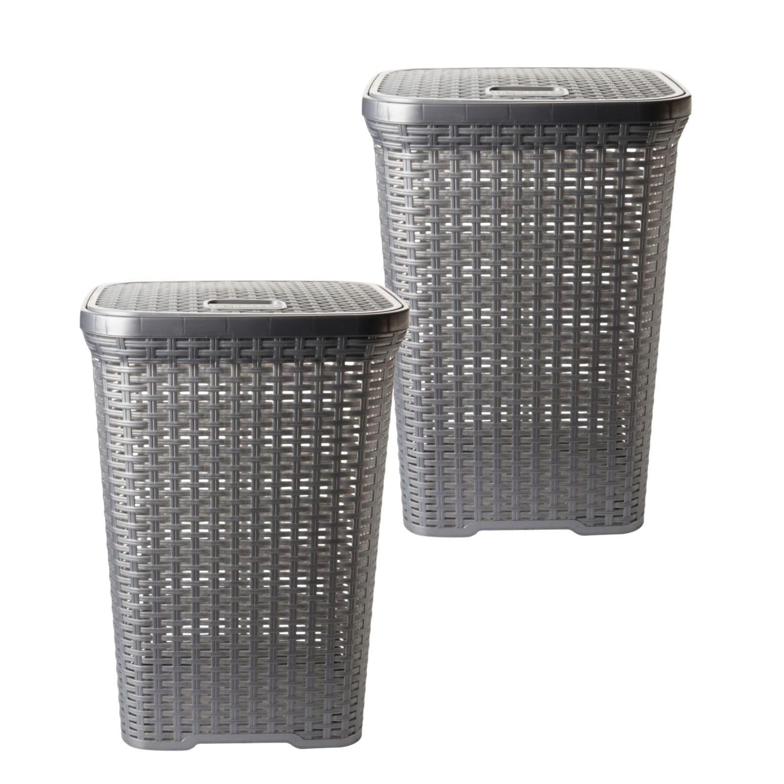 Centi Wäschewanne Wäschekorb Rattanoptik mit Deckel, grau, robust (2er-Set) günstig online kaufen