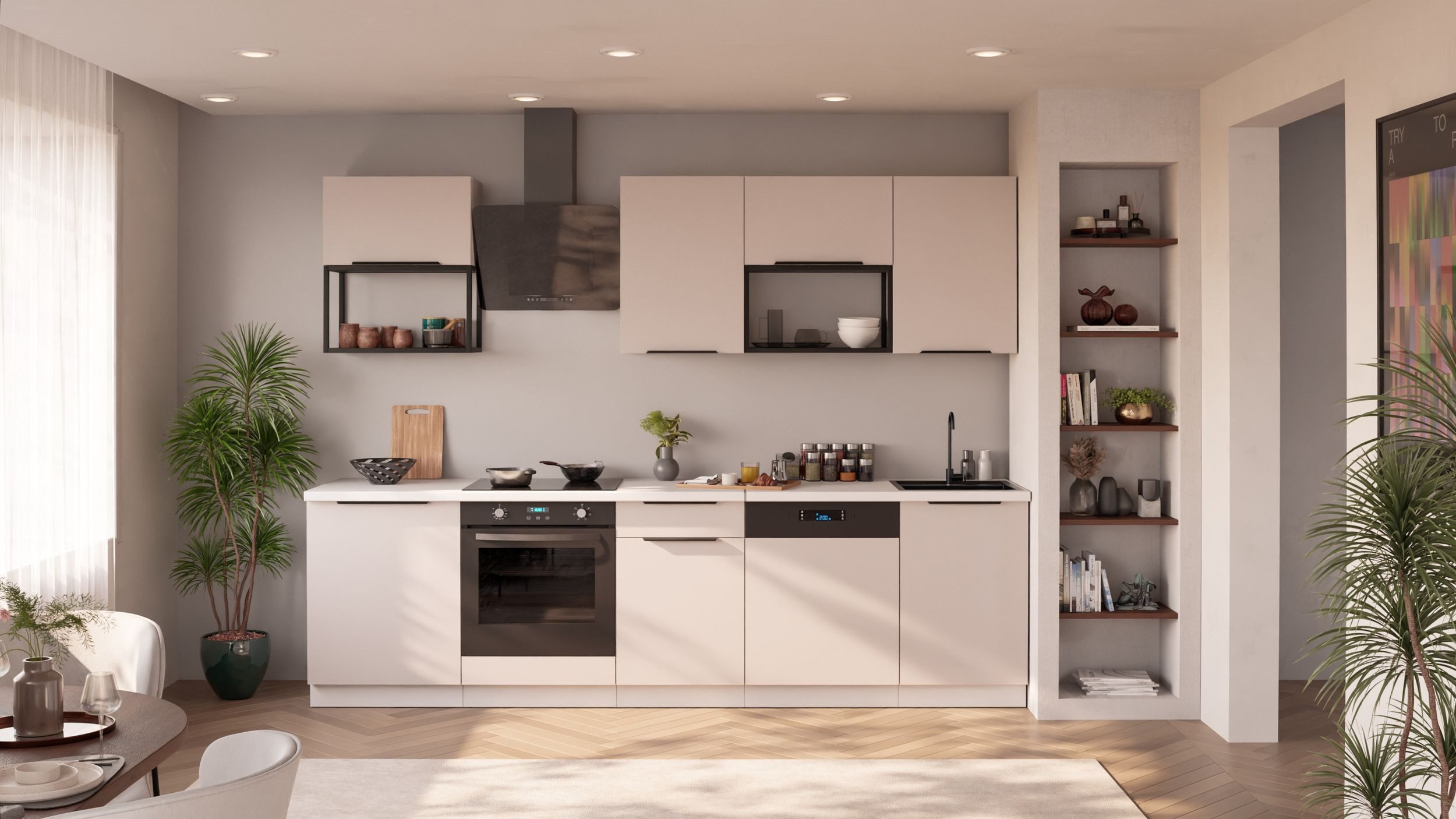 Küchen-Preisbombe Küchenzeile COMO BASIC LOFT 280 cm Küchenblock Küche Einbauküche Kaschmir + Weiß