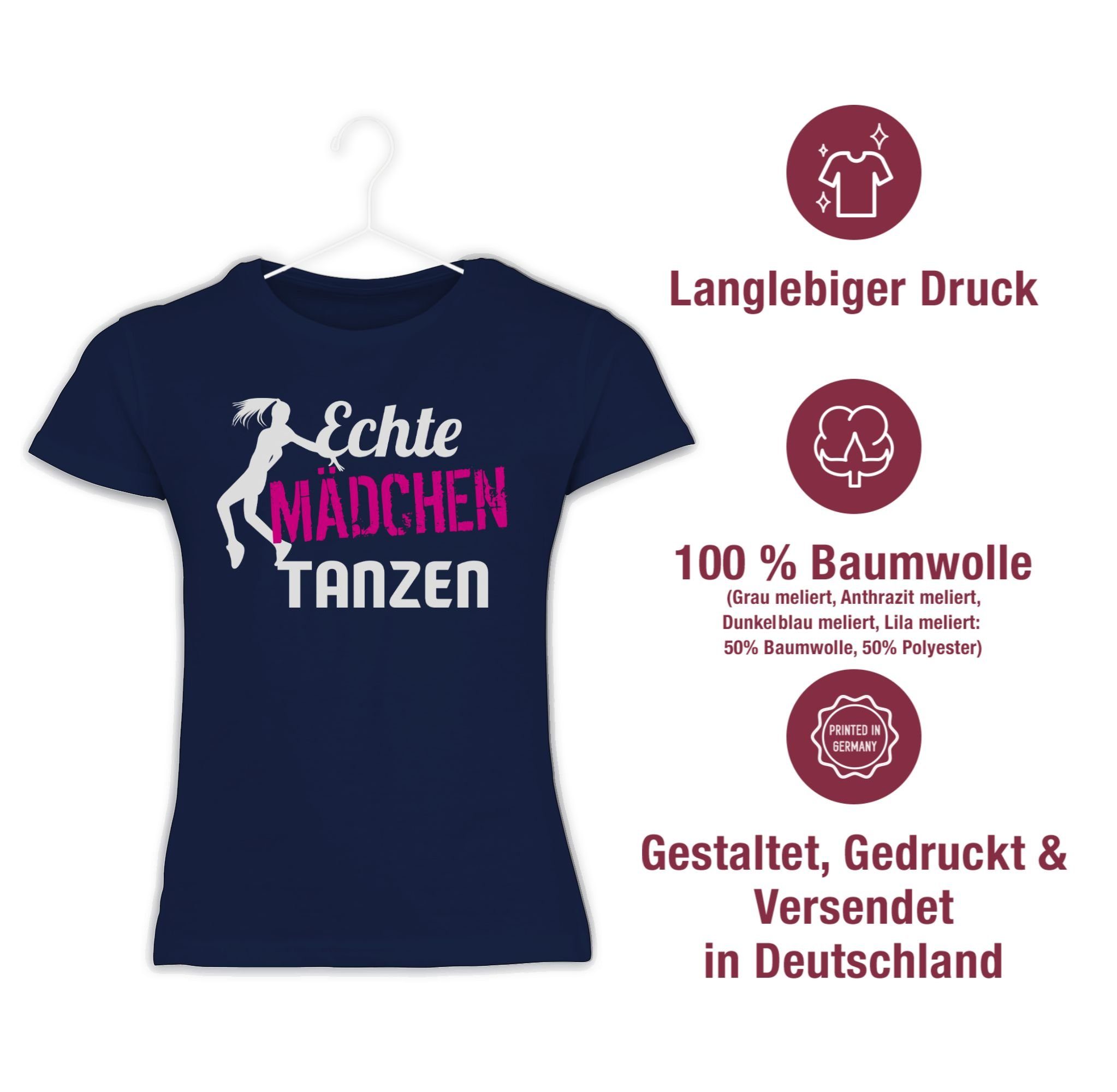 Shirtracer T-Shirt Echte Mädchen - Dunkelblau Sport 3 Tänzerin tanzen Kinder Kleidung