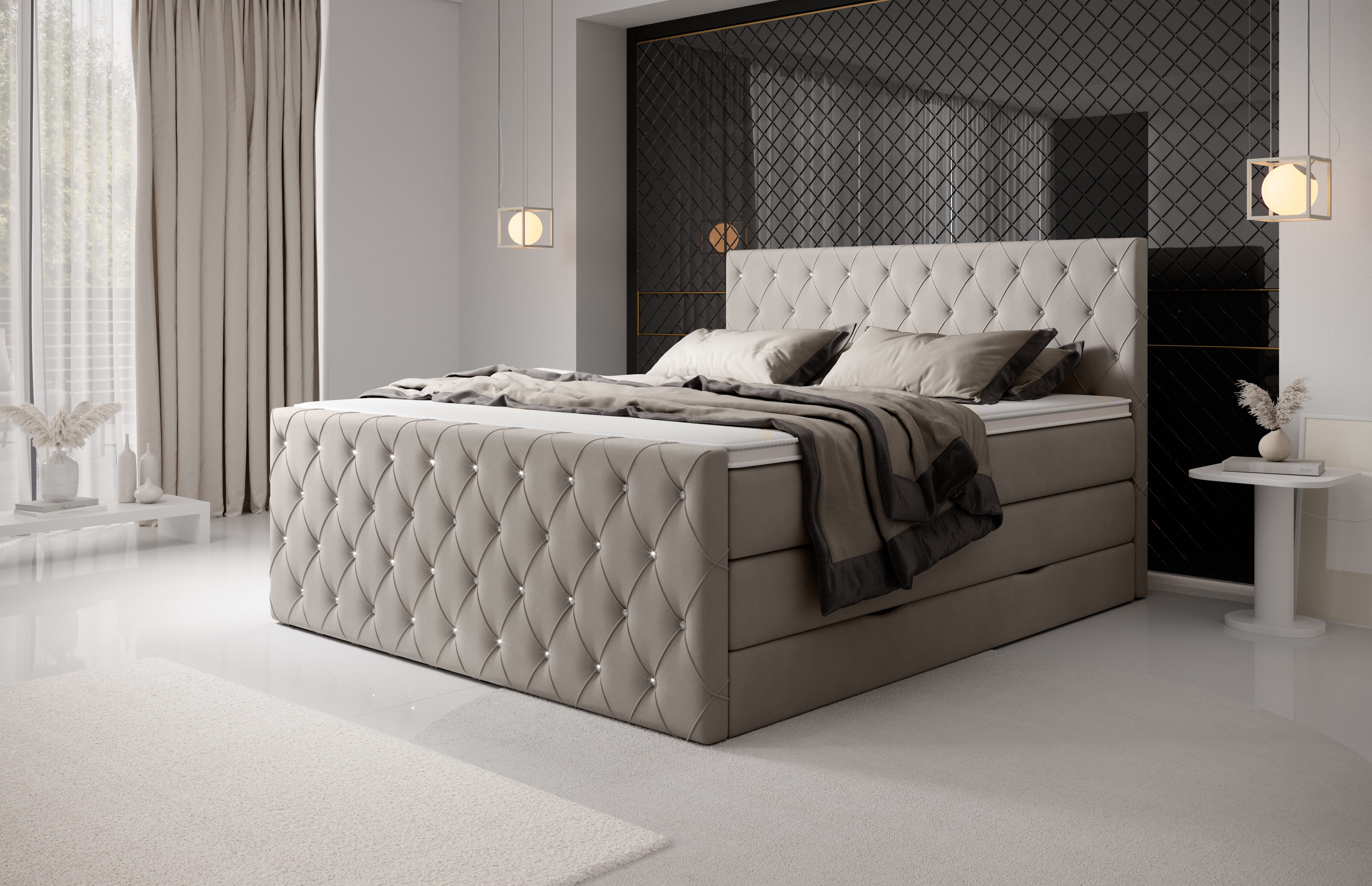 wonello Boxspringbett Dubai, Samt, mit Kristallen, günstig online kaufen
