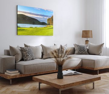 Sinus Art Leinwandbild 120x80cm Wandbild auf Leinwand Natur See Berge grüne Wiese Landschaft, (1 St)