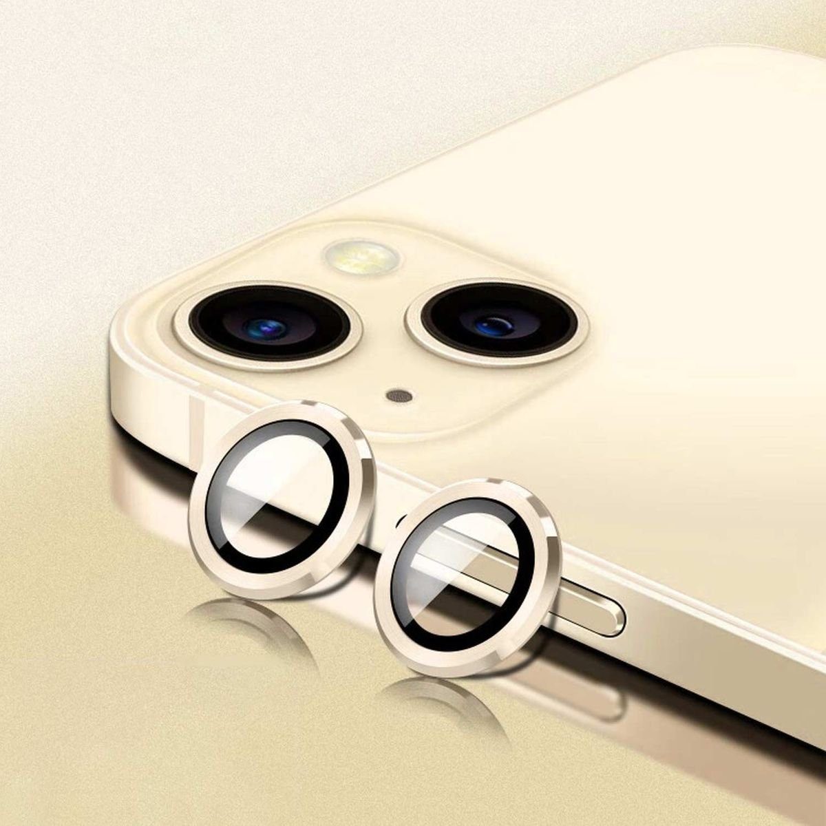 Wigento Handyhülle Metal Ring Camera Tempered Glas Film für Apple iPhone 14  Panzer Zubehör Glas Gold