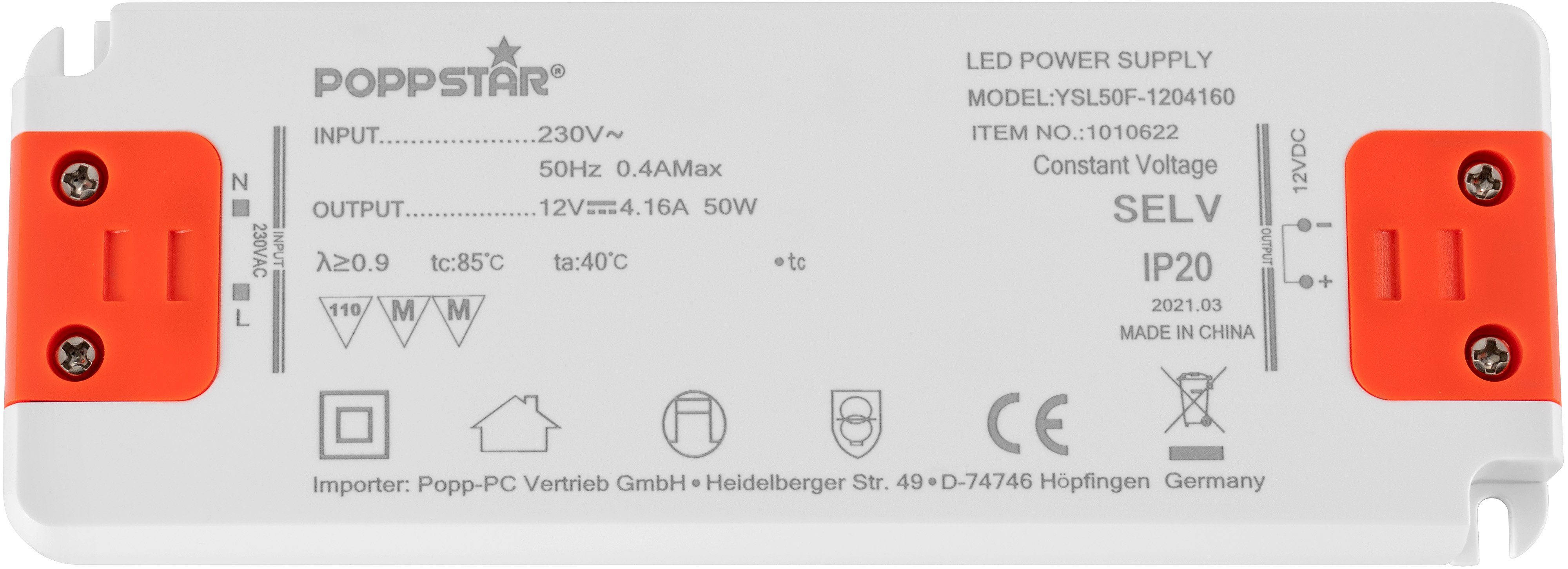 4,16A 12 LED-Transformator 12V LED / LEDs) Trafo 230V flach DC V Watt (LED 50 (für AC Poppstar Power Slim bis 0,5 ultra Supply