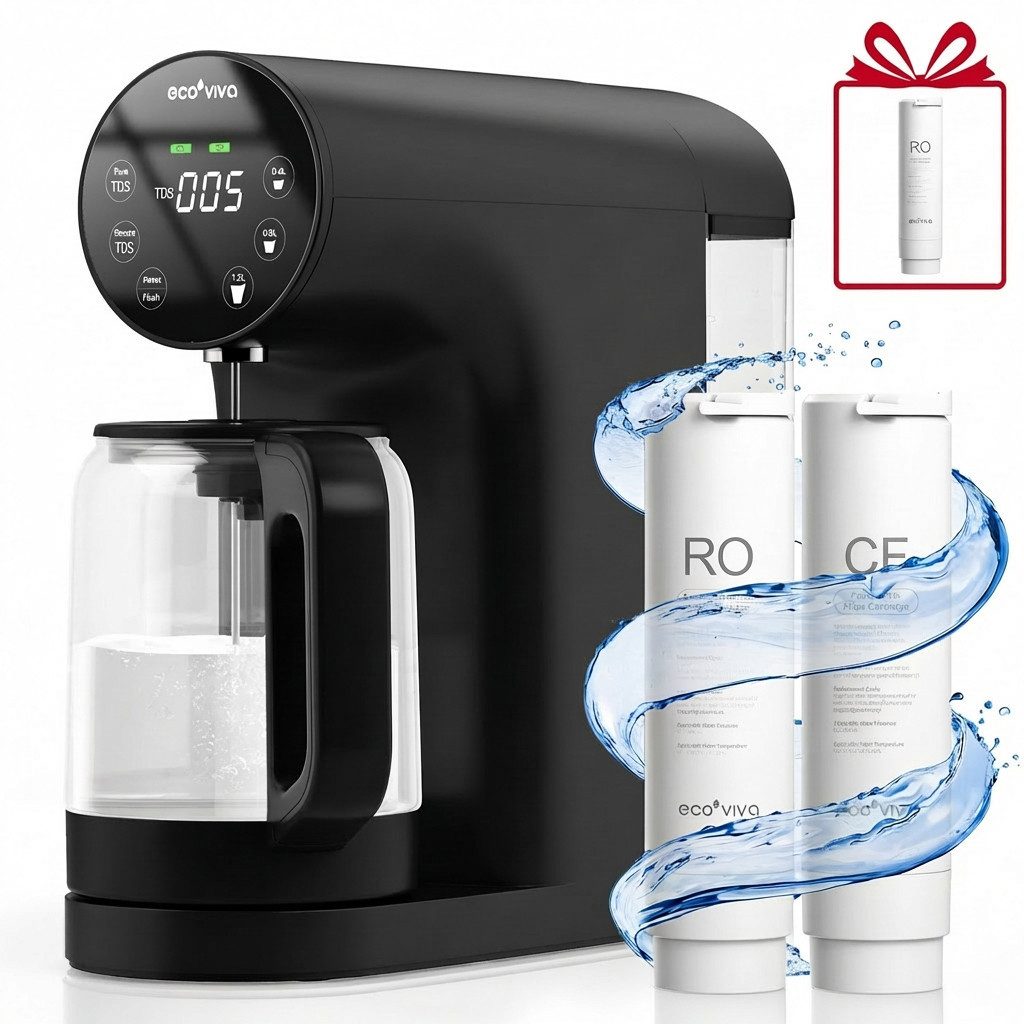 Ecoviva Wasserfilter WP-RO-200G Auftisch Osmoseanlage für Trinkwasser, 4-stufige RO-Filtration, 3:1 Rein zu Abfluss, TDS-Anzeige