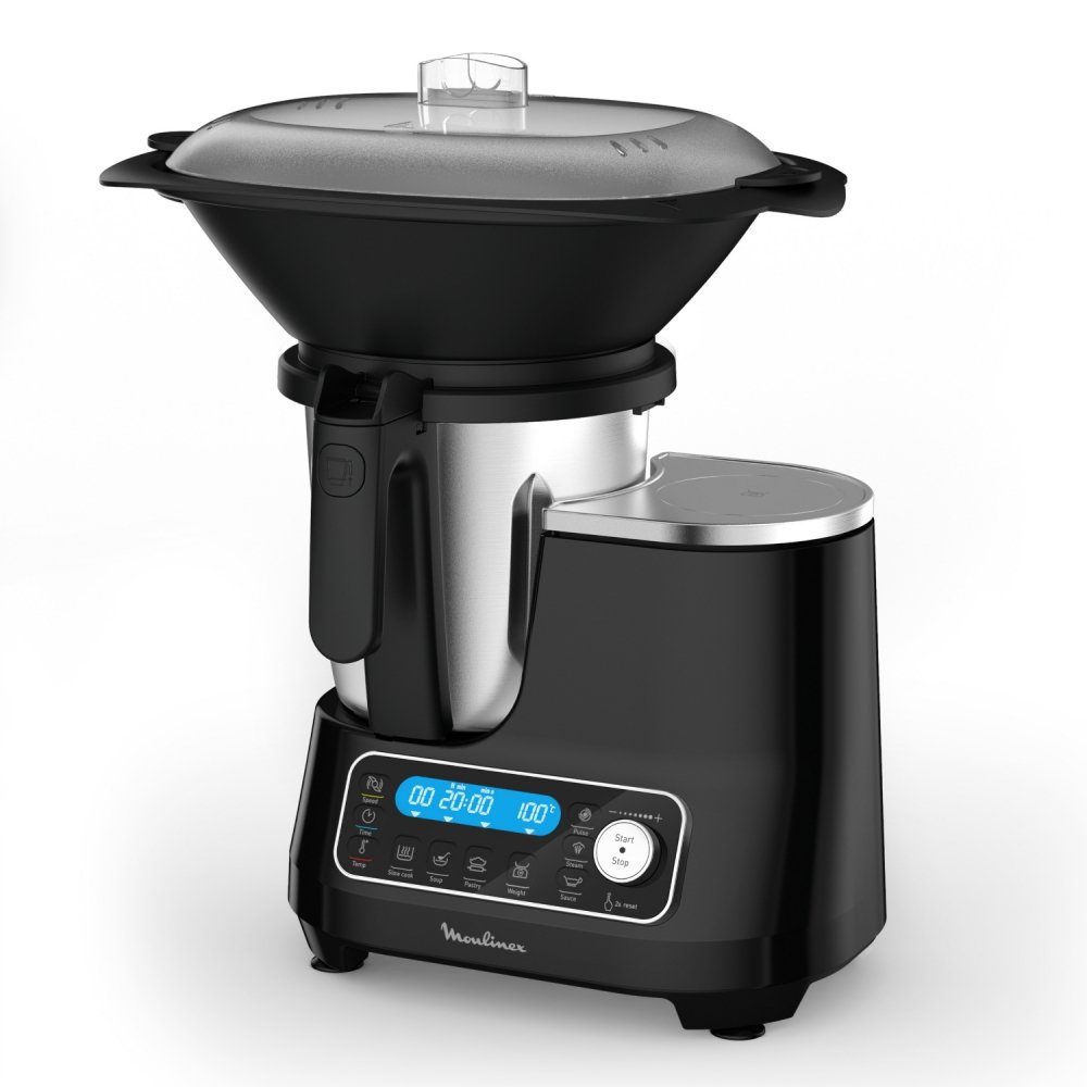 Moulinex Küchenmaschine mit Kochfunktion HF 4568 Click Chef - Multikocher Schwarz/Edelstahl | Küchenmaschinen