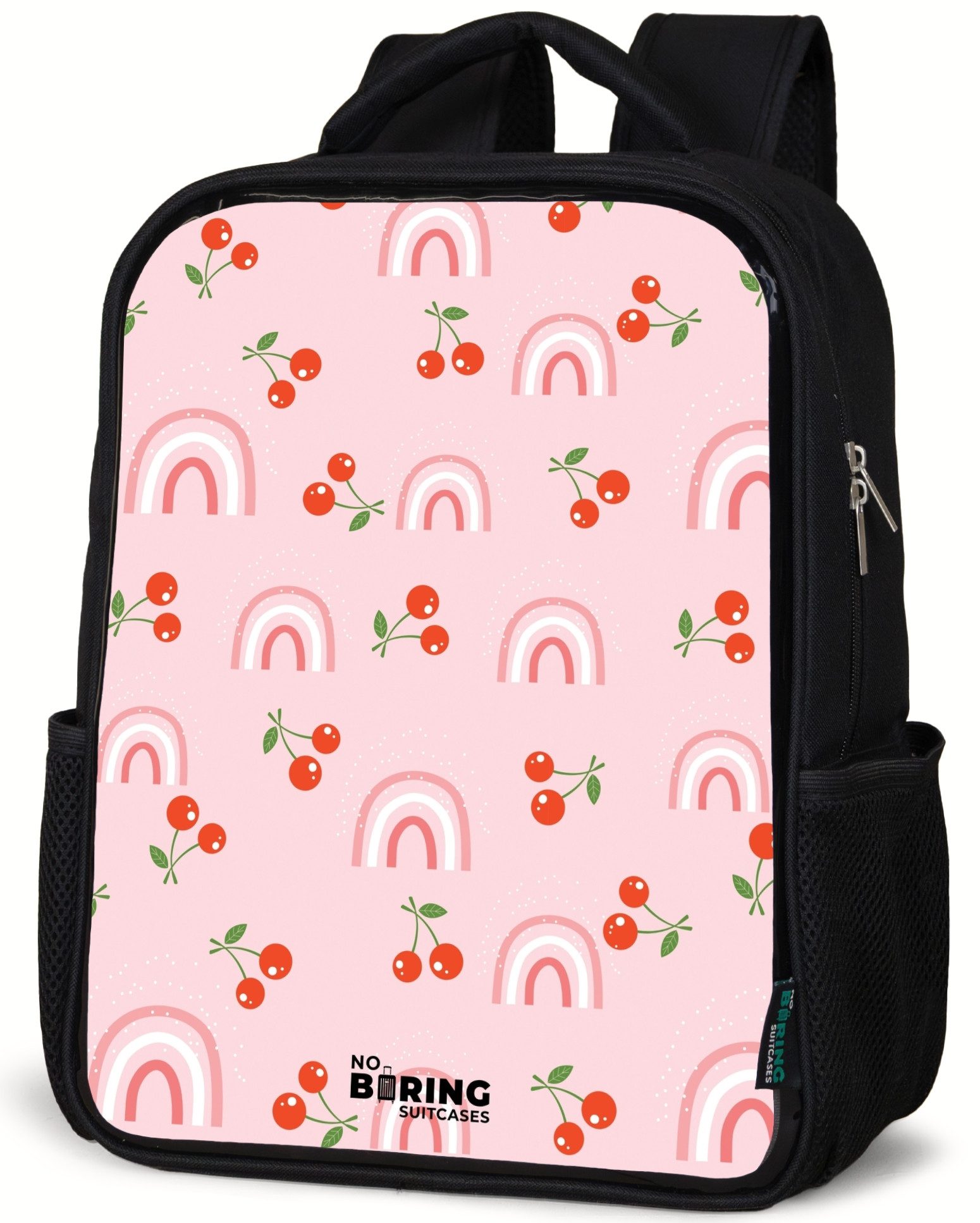 Rucksack Rosa mit Regenbogen- und Kirschenmuster