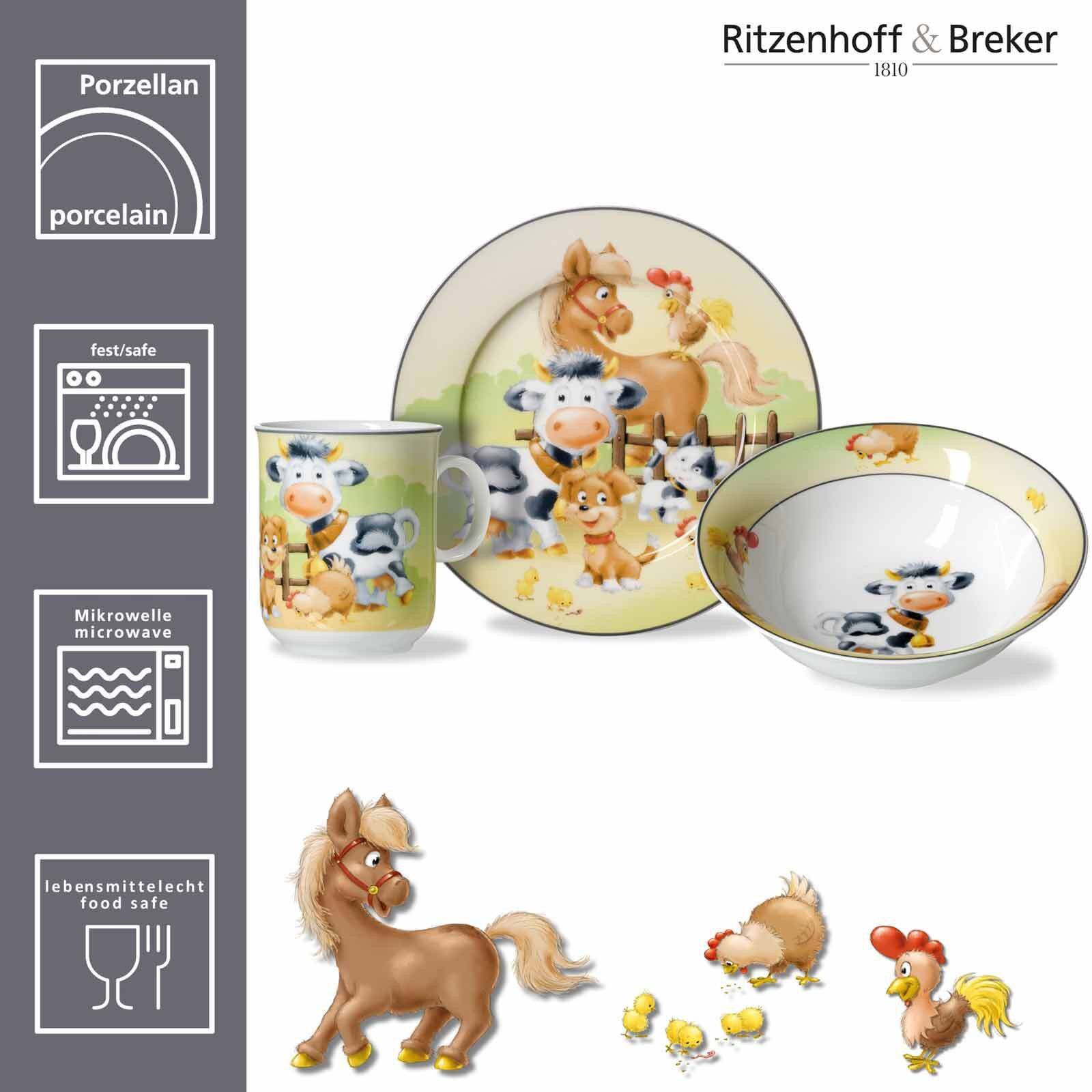 Ritzenhoff & Breker Kindergeschirr-Set Hoftiere Kindergeschirr mit Platzset & Besteck (8-tlg), Porzellan