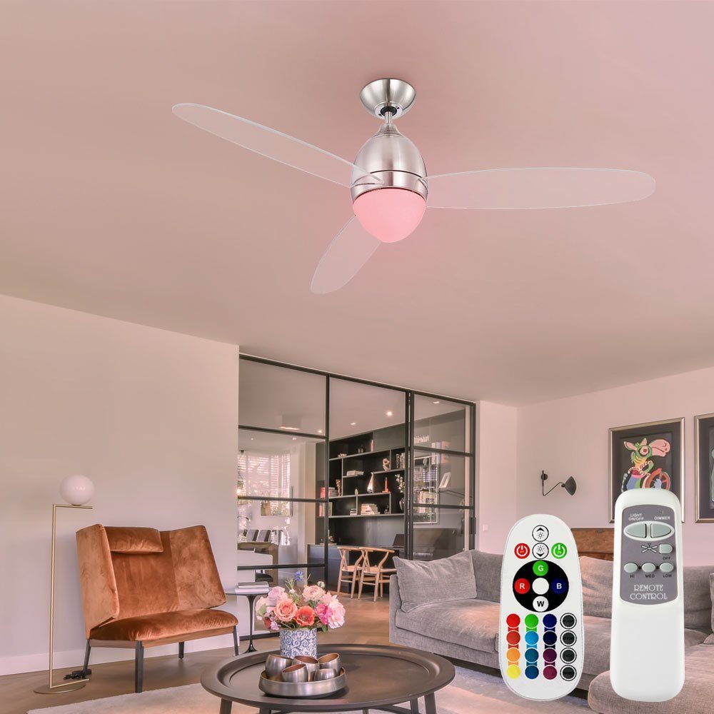 etc-shop Decken Lampe Ventilator Kühler Deckenventilator, einstellbar Set Glas im Farbwechsel